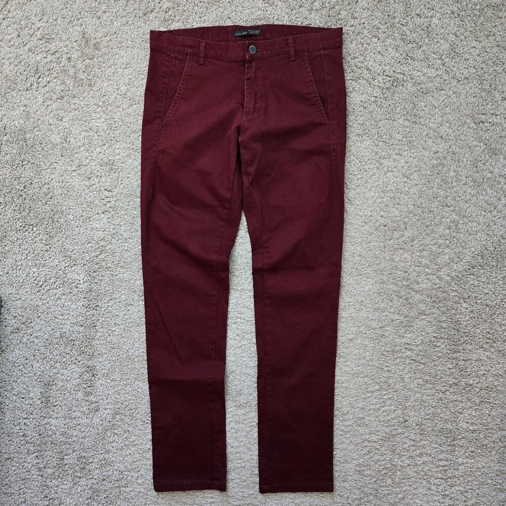 Zara Man Dark Maroon Slim Straight Pants Men Preppy Performance Stretch 30